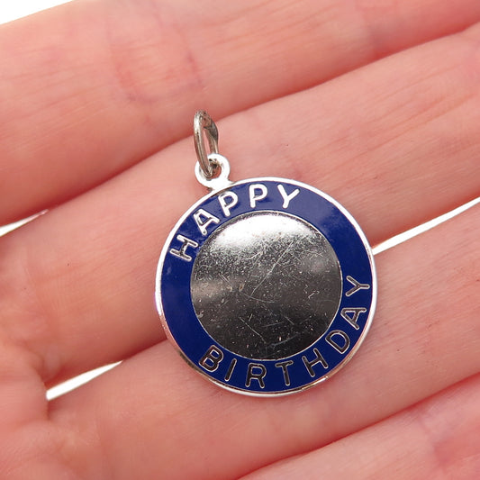 Beau 925 Sterling Silver Vintage Enamel Happy Birthday Tommy Charm Pendant