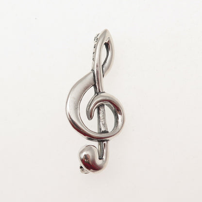 SHUBE 925 Sterling Silver Vintage Treble Clef Oxidized Pin Brooch