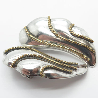 925 Sterling Silver 2-Tone Vintage Mexico Twisted Modernist Clip On Earrings