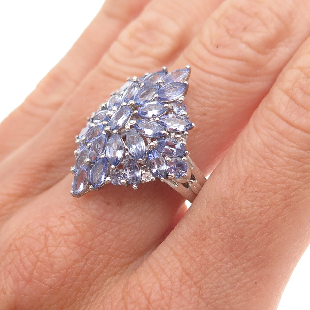 Chuck Clemency 925 Sterling Silver Real Tanzanite & White Topaz Ring Size 8.25