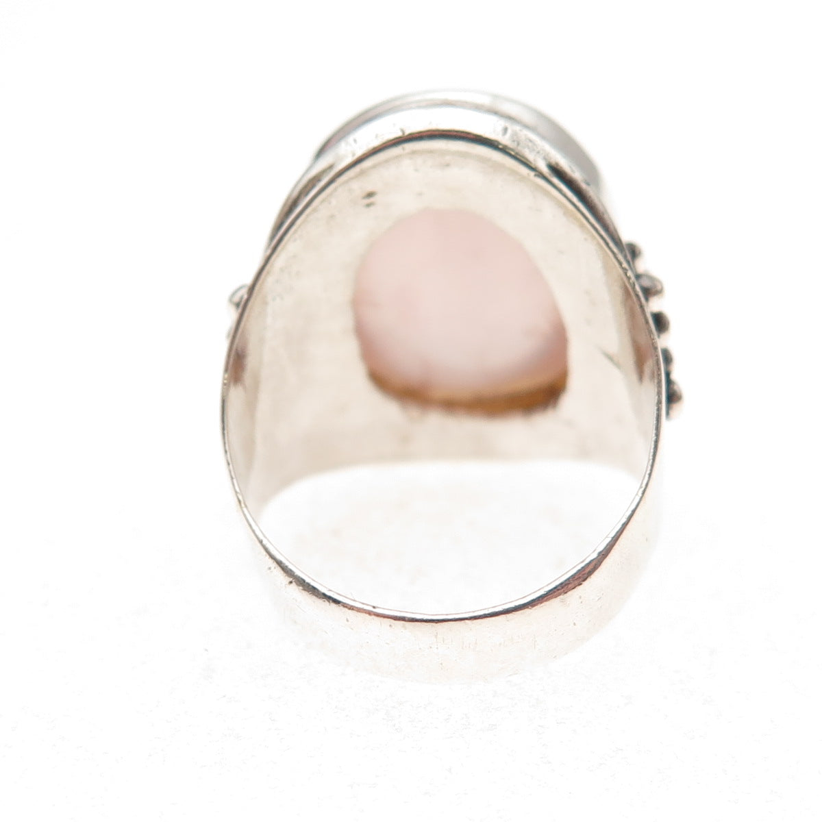 925 Sterling Silver Vintage Southwestern Real Rose Quartz Tribal Ring Size 6
