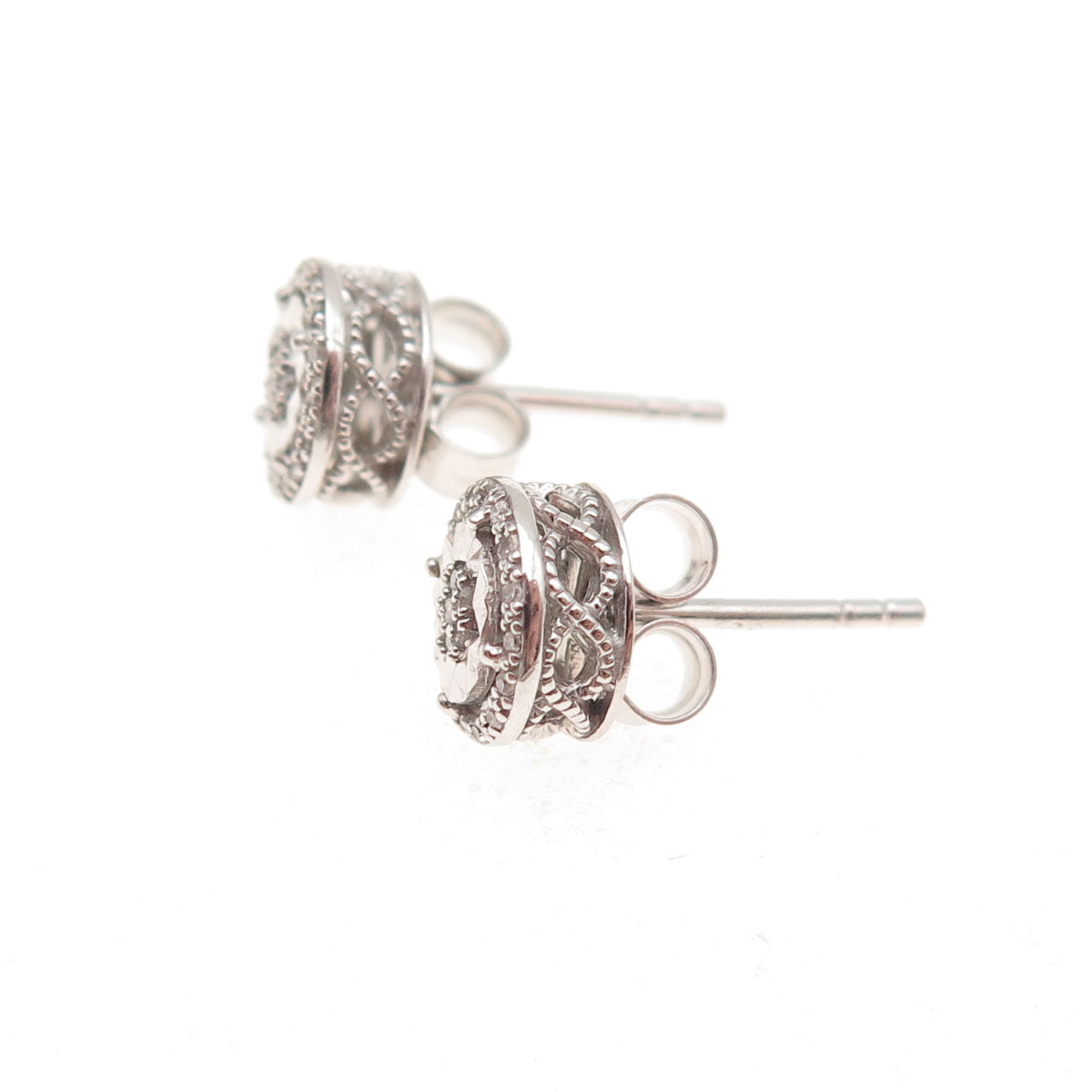 925 Sterling Silver Real Round-Cut Diamond Stud Earrings