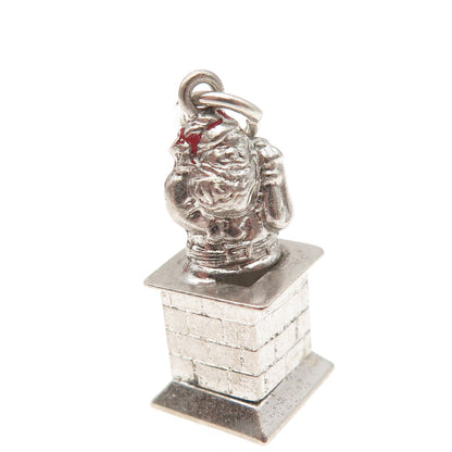 925 Sterling Silver Antique Art Deco Santa Claus Chimney 3D Charm Pendant