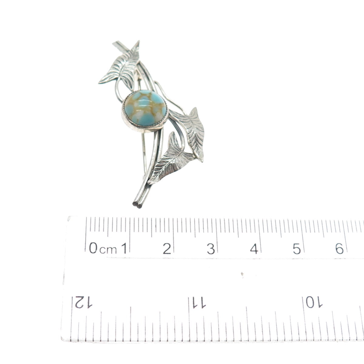 DANECRAFT 925 Sterling Silver Vintage Faux Turquoise Floral Leaf Pin Brooch