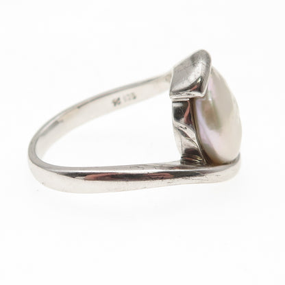 925 Sterling Silver Real Pearl Bypass Ring Size 10.25