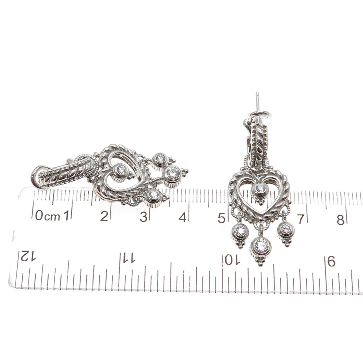 JUDITH RIPKA 925 Sterling C Z Interchangeable Heart Charm Omega Back Earrings