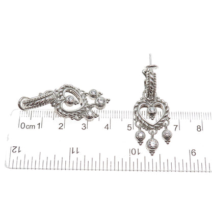 JUDITH RIPKA 925 Sterling C Z Interchangeable Heart Charm Omega Back Earrings
