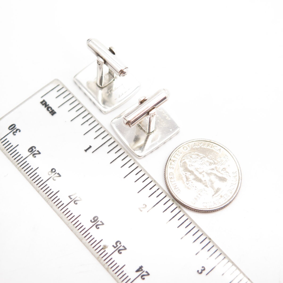 925 Sterling Silver Vintage Striped Square Cufflinks