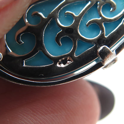 925 Sterling Silver Faux Turquoise & C Z Crisscross Heart Pendant
