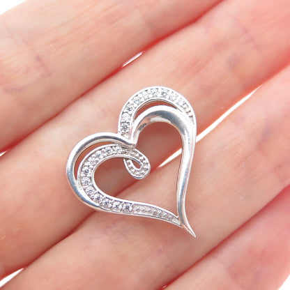 925 Sterling Silver Round-Cut C Z Heart Minimalist Slide Charm Pendant