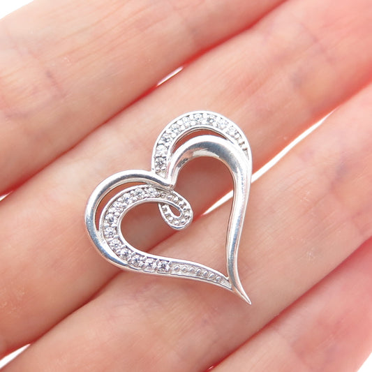 925 Sterling Silver Round-Cut C Z Heart Minimalist Slide Charm Pendant