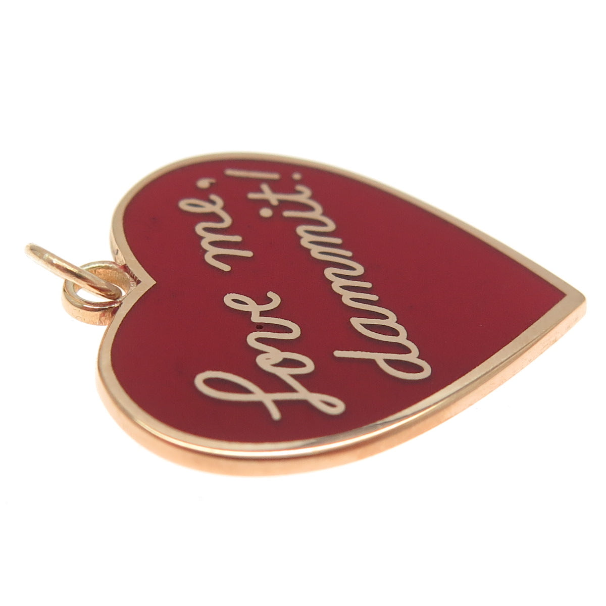 925 Sterling Silver Rose Gold Plated Enamel "Love Me, Dammit!" Heart Tag Pendant