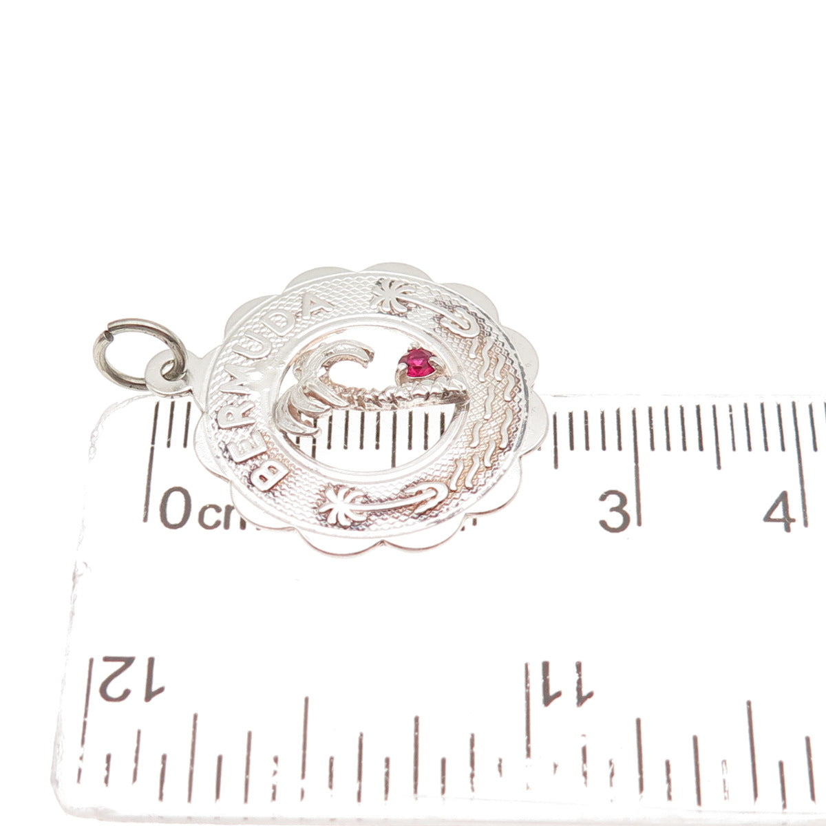 925 Sterling Silver Vintage Pink Rhinestone Bermuda Palm Tree Charm Pendant