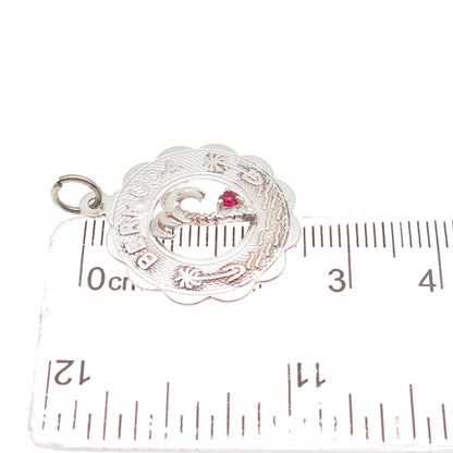 925 Sterling Silver Vintage Pink Rhinestone Bermuda Palm Tree Charm Pendant