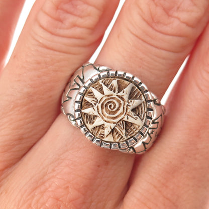 Shube 925 Sterling Silver Vintage Sun Symbol Oxidized Ring Size 7.25