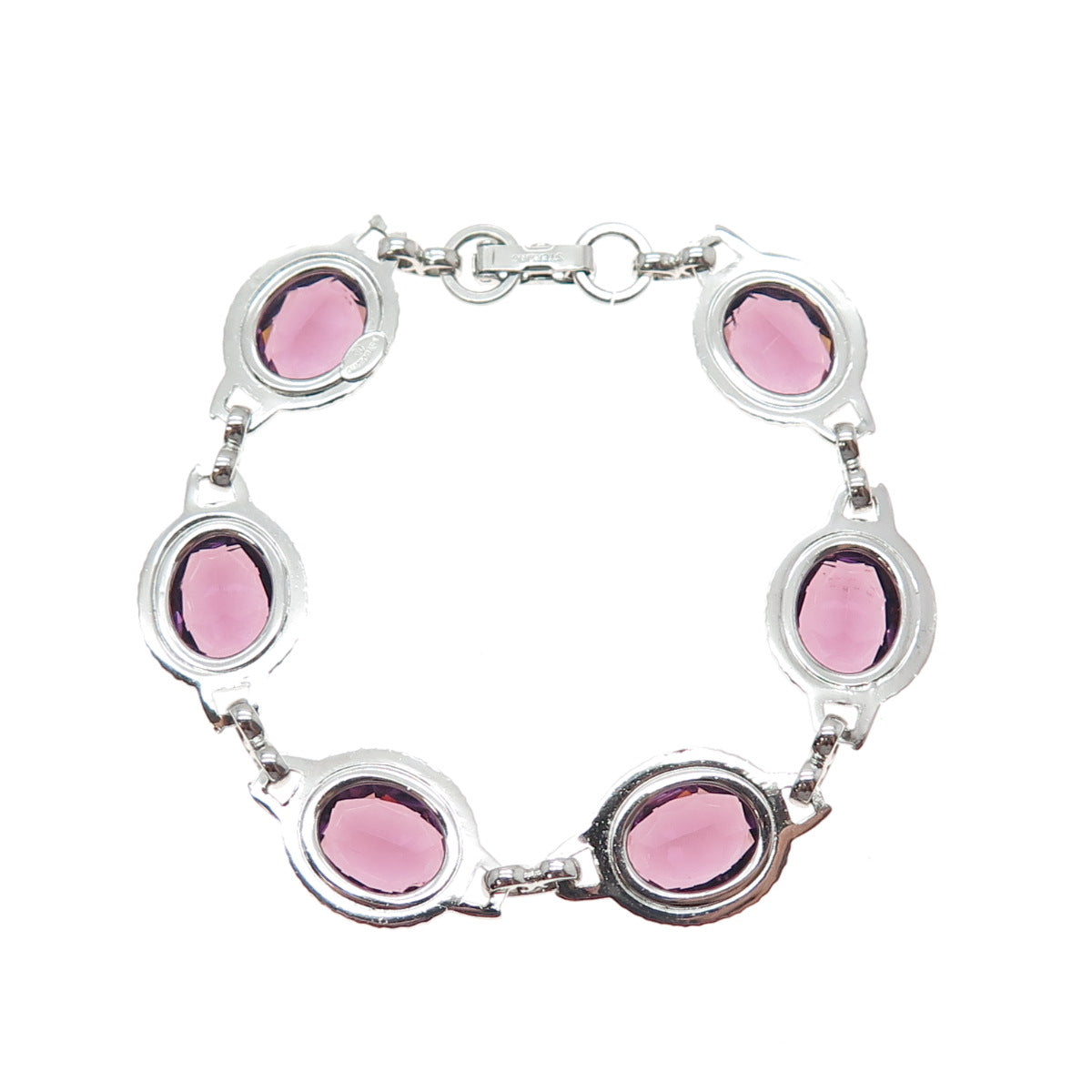 DANECRAFT 925 Sterling Silver Vintage Oval-Cut Purple Glass Bracelet 6.5"
