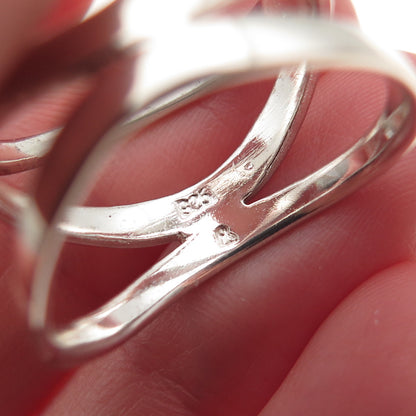 925 Sterling Silver Vintage Modernist Wavy 3-Row Ring Size 9.25