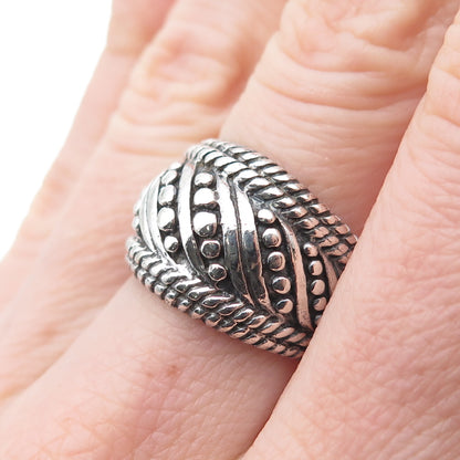 925 Sterling Silver Vintage Modernist Dotted Oxidized Ring Size 6.25