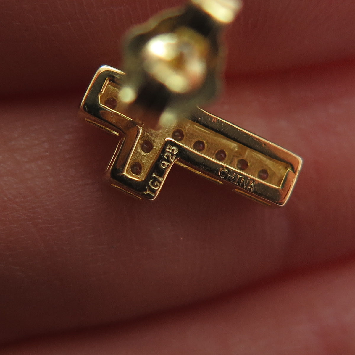 925 Sterling Silver Gold Plated Round-Cut C Z Cross Earrings