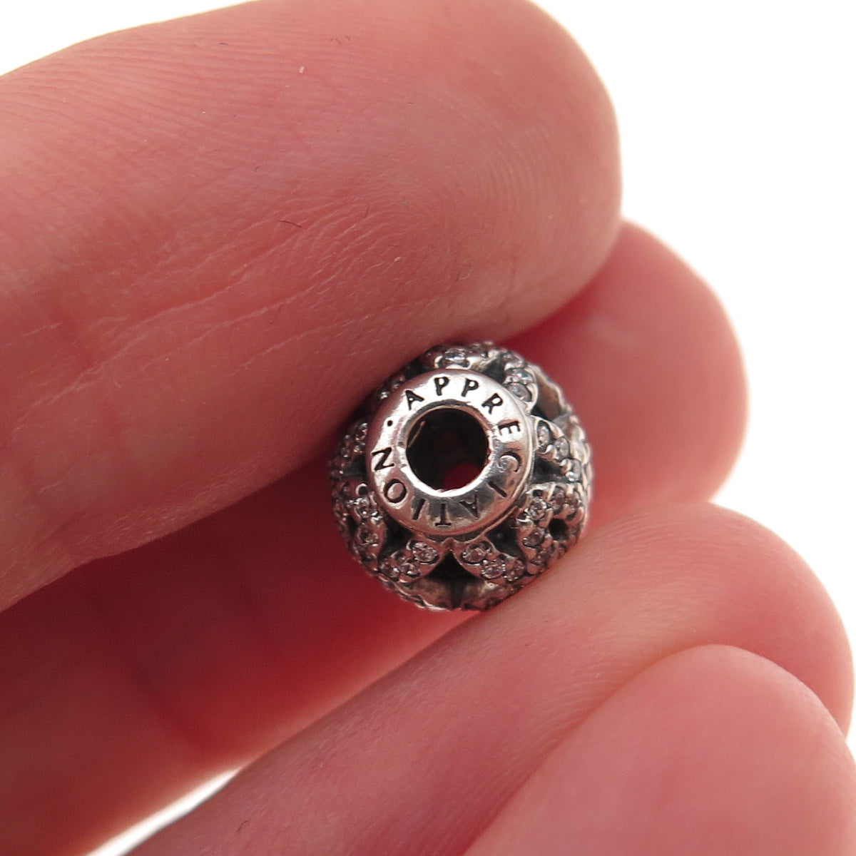 Pandora 925 Sterling Silver C Z Essence Appreciation Slide Bead Charm