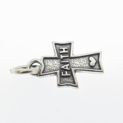 SUNDANCER 925 Sterling Silver Vintage "Faith" Cross Religious Minimalist Pendant