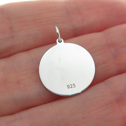 925 Sterling Silver Red Enamel Heart Round Tag Minimalist Charm Pendant