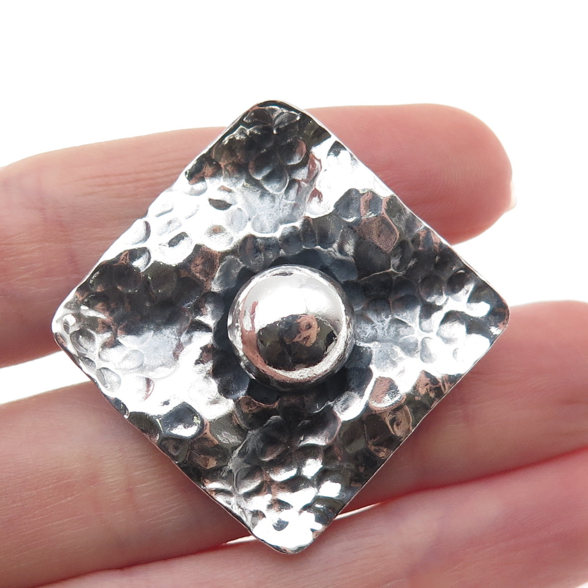 925 Sterling Vintage Modernist Hammered Square Oxidized Statement Ring Size 8