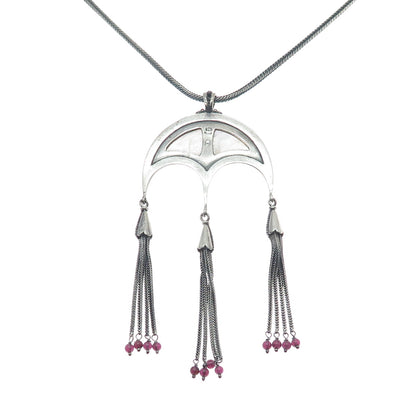 925 Sterling Silver Vintage Real Tourmaline MOP Tassel Spiga Chain Necklace 16"
