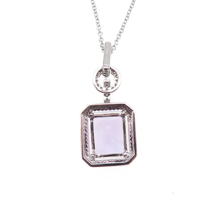925 Sterling Silver Mexico Real Diamond & Amethyst Cable Chain Necklace 18"