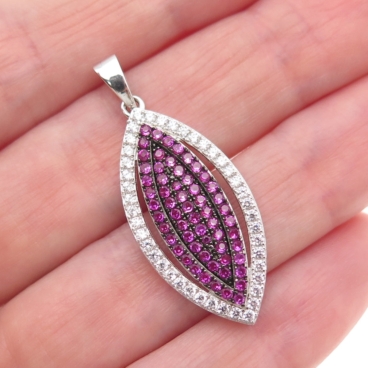 925 Sterling Silver Round-Cut Lab-Created Pink Sapphire & C Z Charm Pendant
