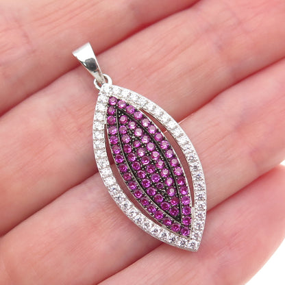 925 Sterling Silver Round-Cut Lab-Created Pink Sapphire & C Z Charm Pendant