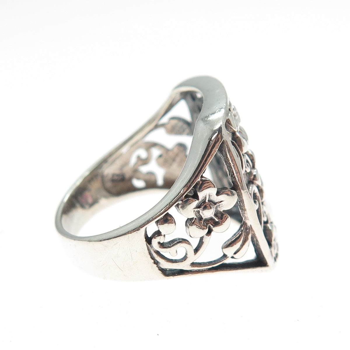 925 Sterling Silver Vintage Flower & Butterfly Ring Size 8