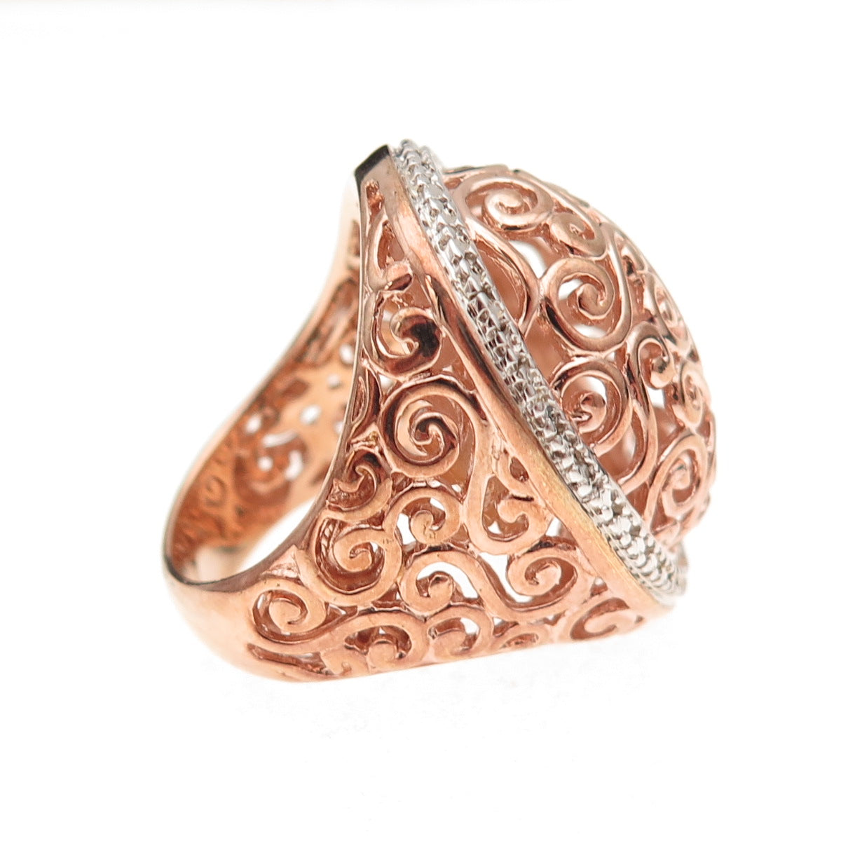 Ross Simons Sterling Silver Rose Gold Plated Real Diamond Swirl Ring Size 6.25