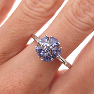 D'Joy 925 Sterling Silver Real Tanzanite Floral Ring Size 8