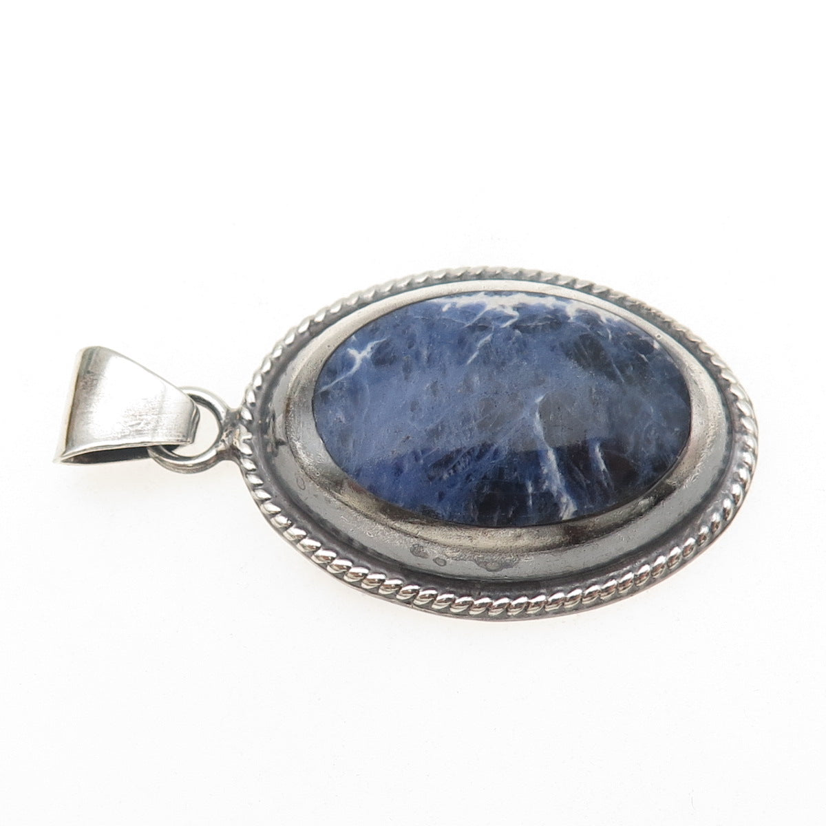 925 Sterling Silver Vintage Real Cabochon Sodalite Oxidized Pendant