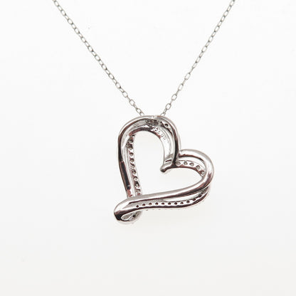 925 Sterling Silver Real Round-Cut Diamond Heart Cable Chain Necklace 20"