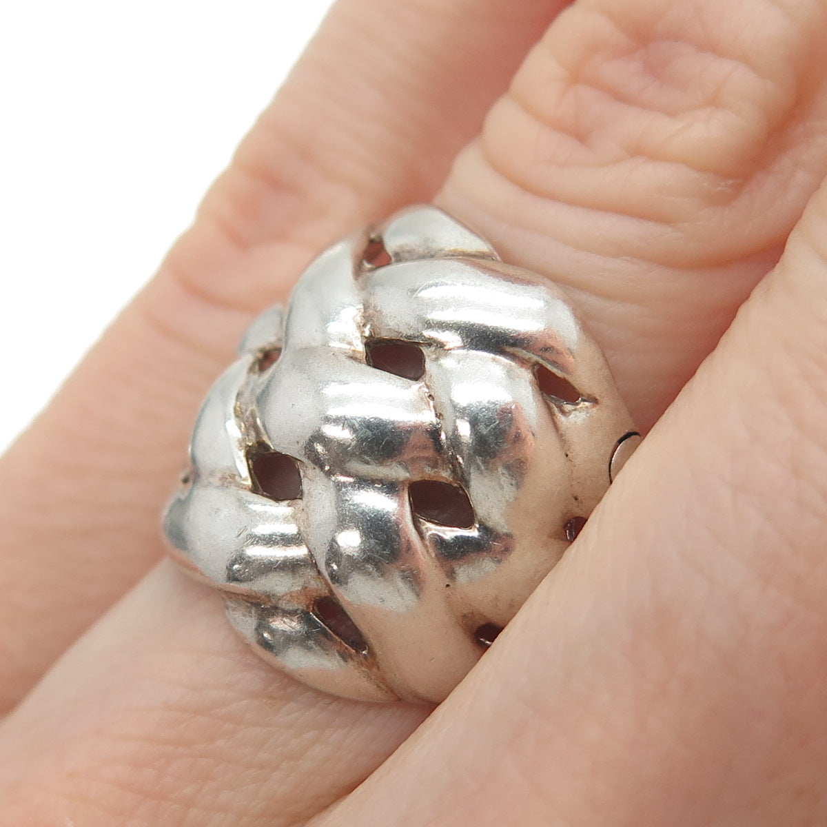 925 Sterling Silver Vintage Modernist Woven Ring Size 6