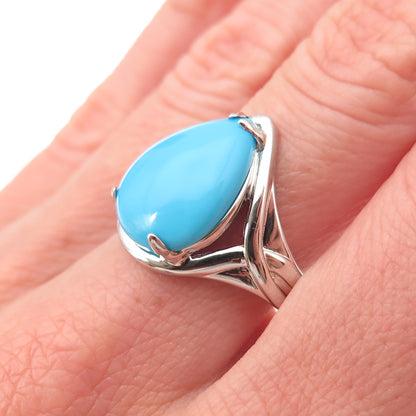 925 Sterling Silver Real Sleeping Beauty Turquoise Teardrop Ring Size 8.25