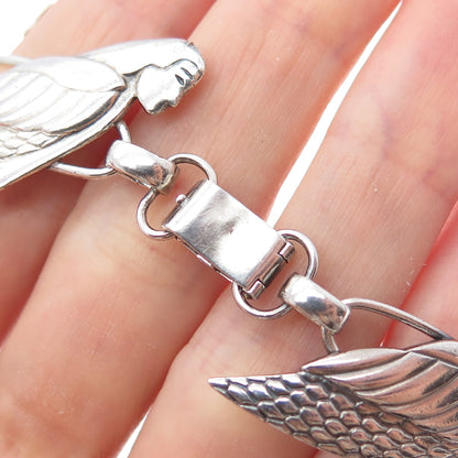 HARRY S. BICK Sterling Silver Vintage Bird Goddess Link Oxidized Bracelet 7.25"