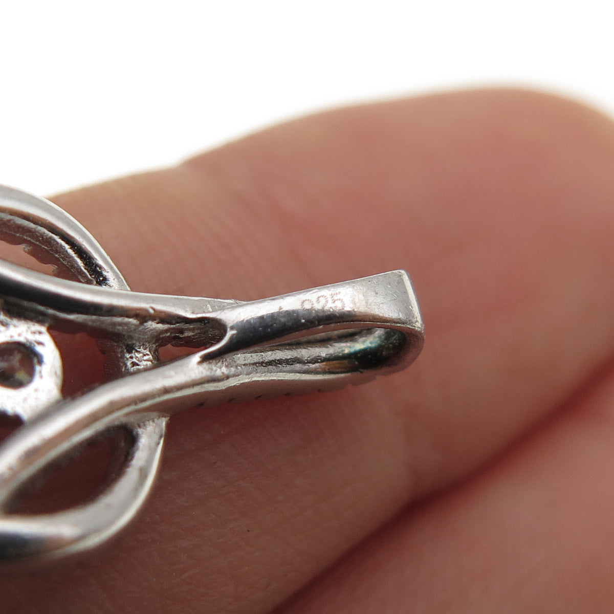 925 Sterling Silver Round-Cut C Z Knot Teardrop Charm Pendant