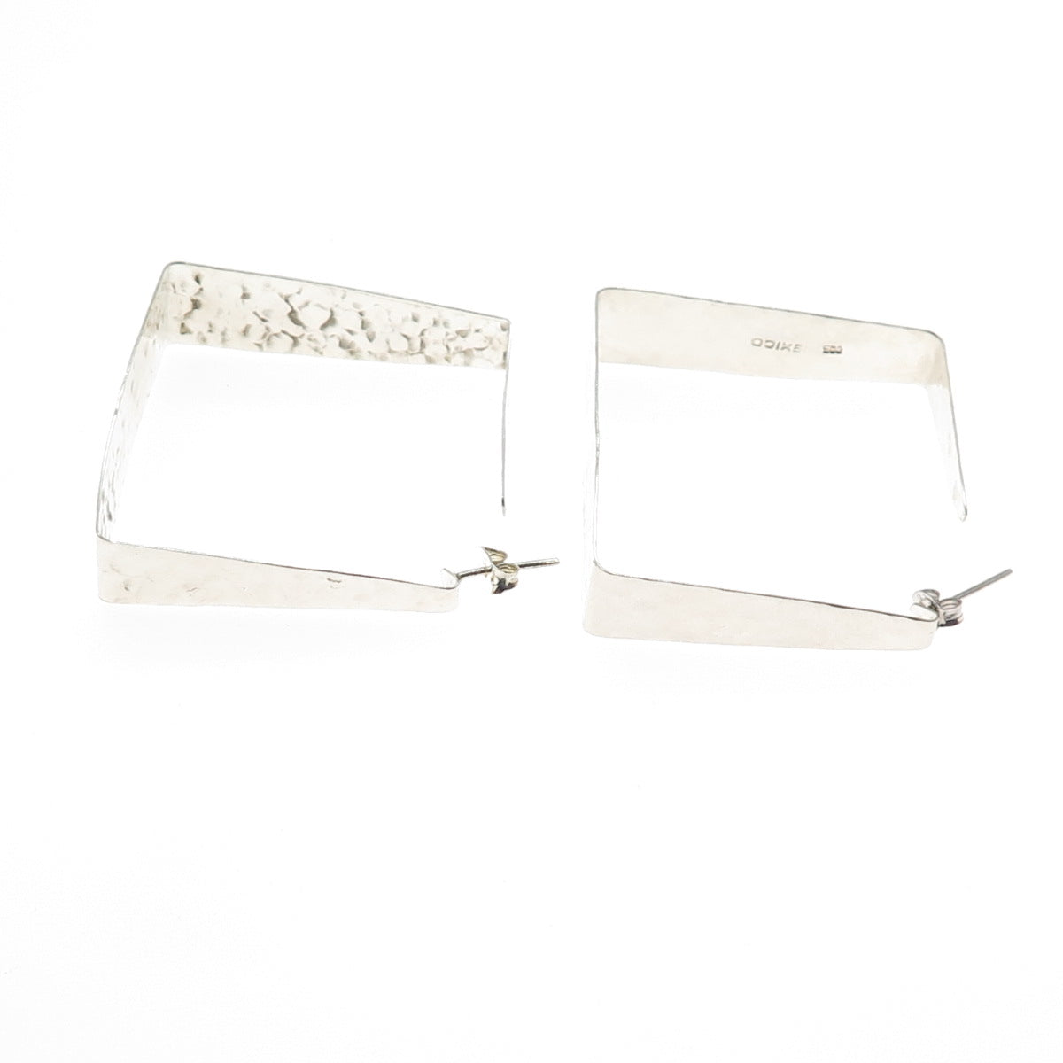 925 Sterling Silver Vintage Mexico Modernist Hammered Square Hoop Earrings