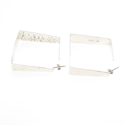 925 Sterling Silver Vintage Mexico Modernist Hammered Square Hoop Earrings