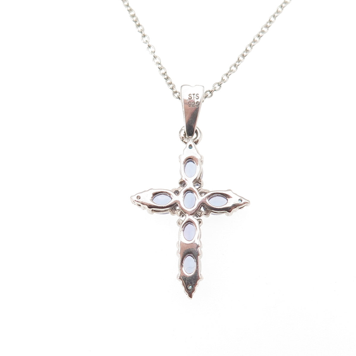 Chuck Clemency 925 Sterling Real Tanzanite & Apatite Cross Chain Necklace 18"