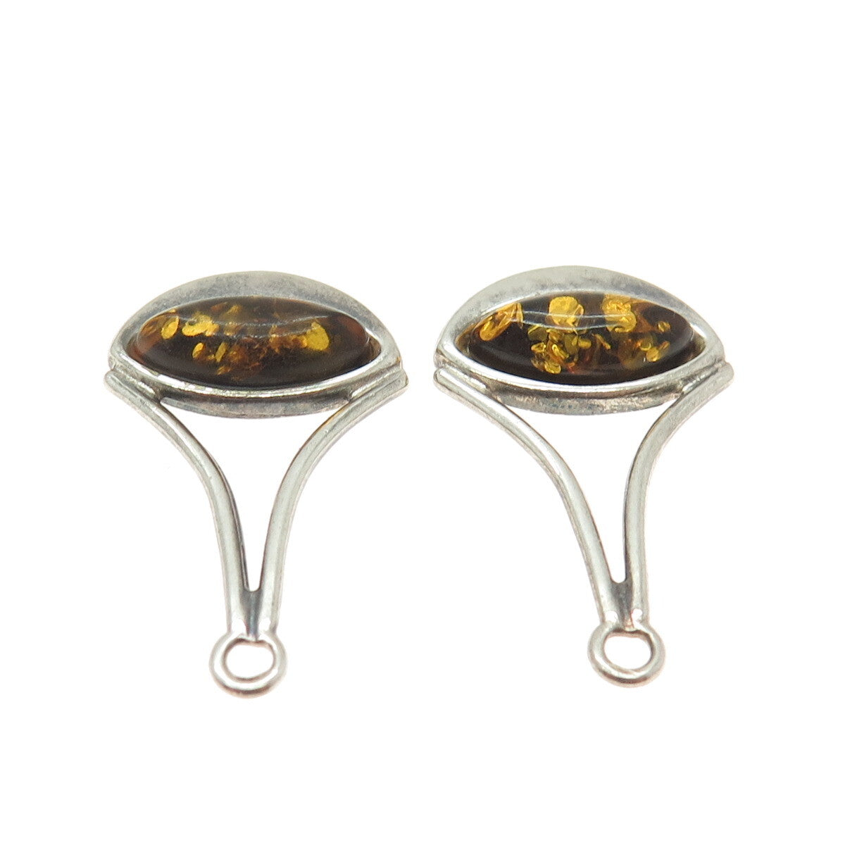 925 Sterling Silver Vintage Real Baltic Amber Modernist Jacket Earrings