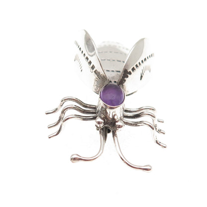 Edison Largo Navajo Old Pawn 925 Sterling Silver Vintage Amethyst Bee Pin Brooch