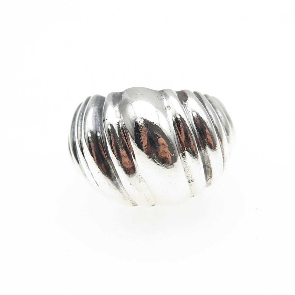 925 Sterling Silver Vintage Modernist Ribbed Dome Ring Size 7