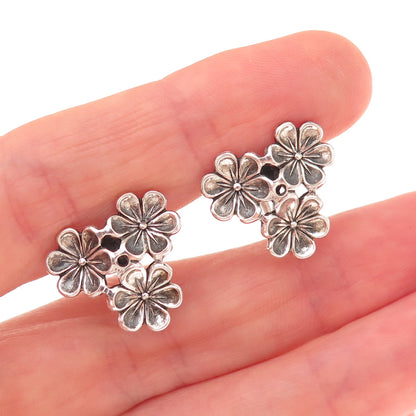 Beau 925 Sterling Silver Antique Art Deco Floral Oxidized Screw Back Earrings