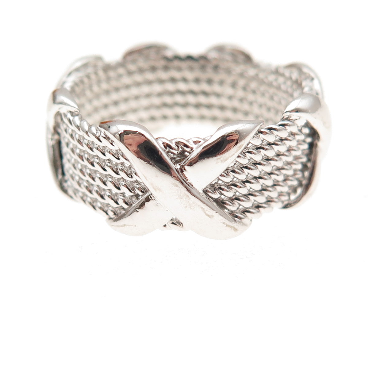 925 Sterling Silver X-Shape Roped Ring Size 8.25