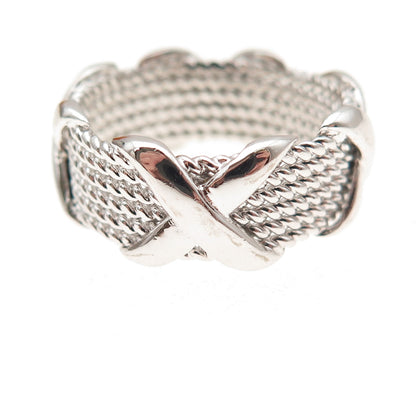 925 Sterling Silver X-Shape Roped Ring Size 8.25