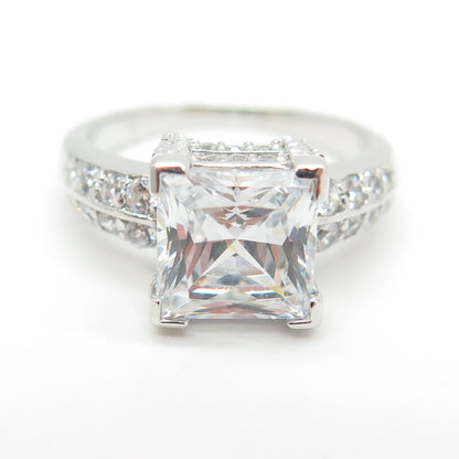 925 Sterling Silver Princess & Round-Cut C Z Engagement Ring Size 7